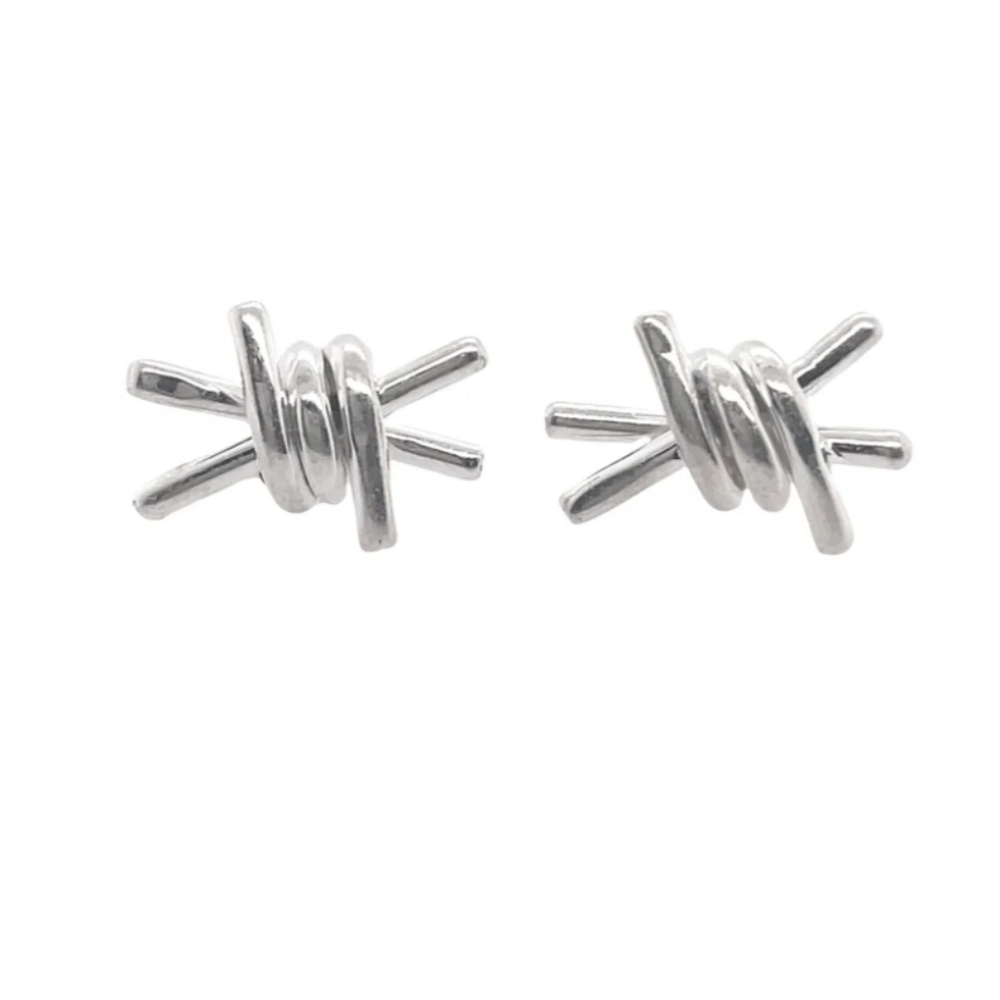 Sterling Silver earrings Barbwire post earring 925 statement jewelry chic gothic